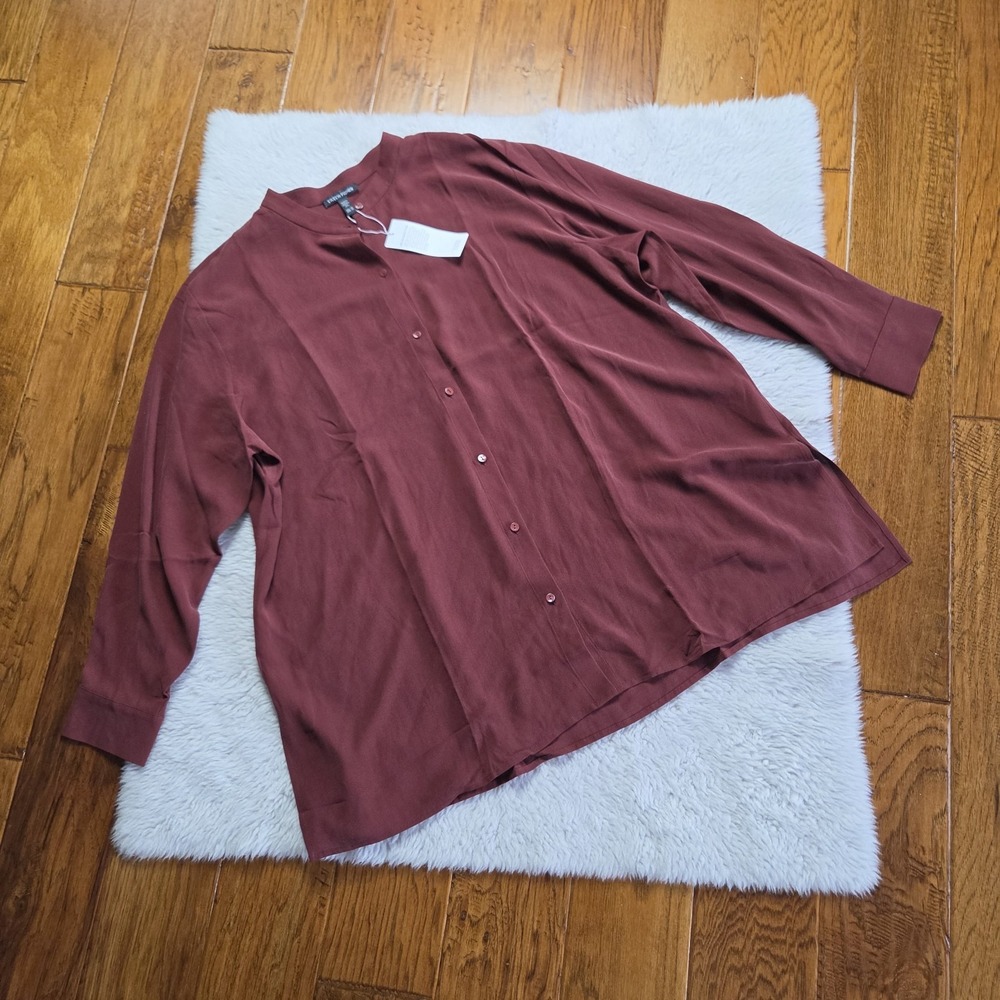NWT Eileen Fisher Silk Georgette Button Up Shirt Women's Plus 1X Long Sleeve